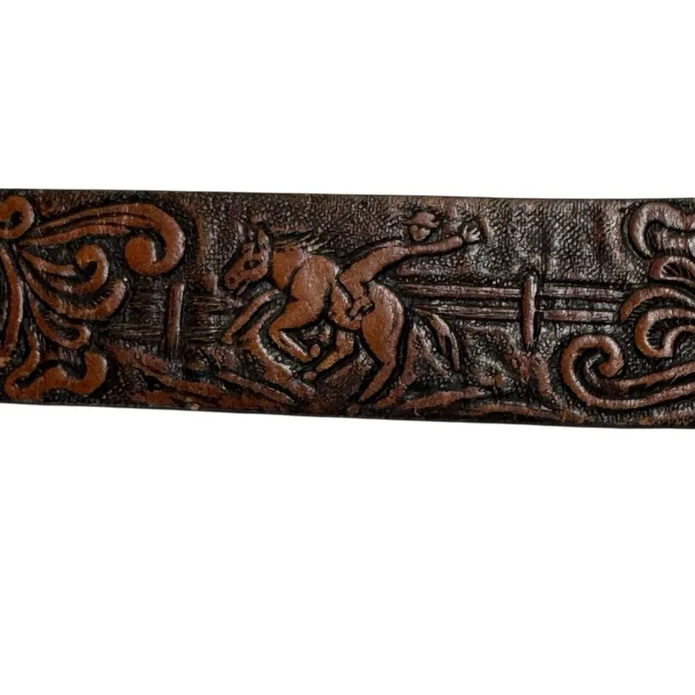 3D Leather Tooled Bucking Bronco Bull Roping Cowboy Western Belt